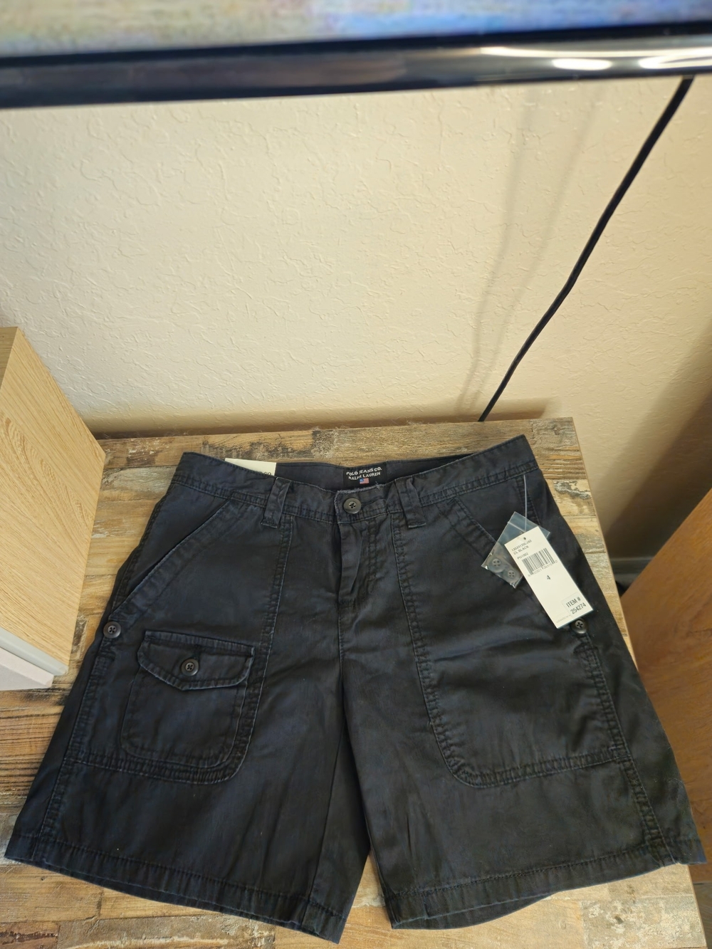 Polo Jeans Co. Black Bermuda Cargo Shorts with Front Patch Pockets NWT Y2K VTG